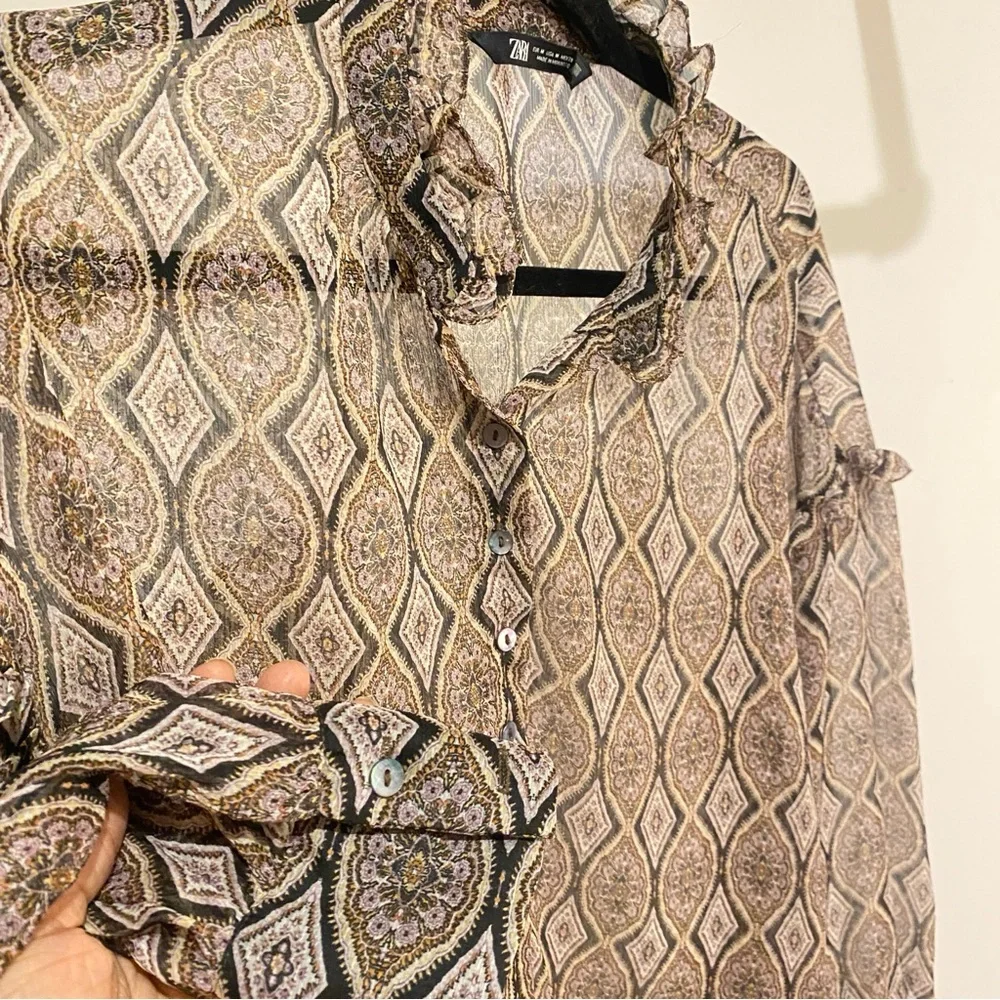 ZARA - Bohemian Sheer Paisley Flowy Blouse - size M - Picture 9 of 12